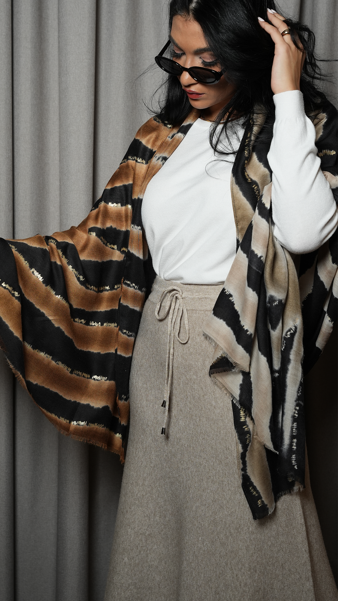 Florence Midi Wool Skirt in Greige