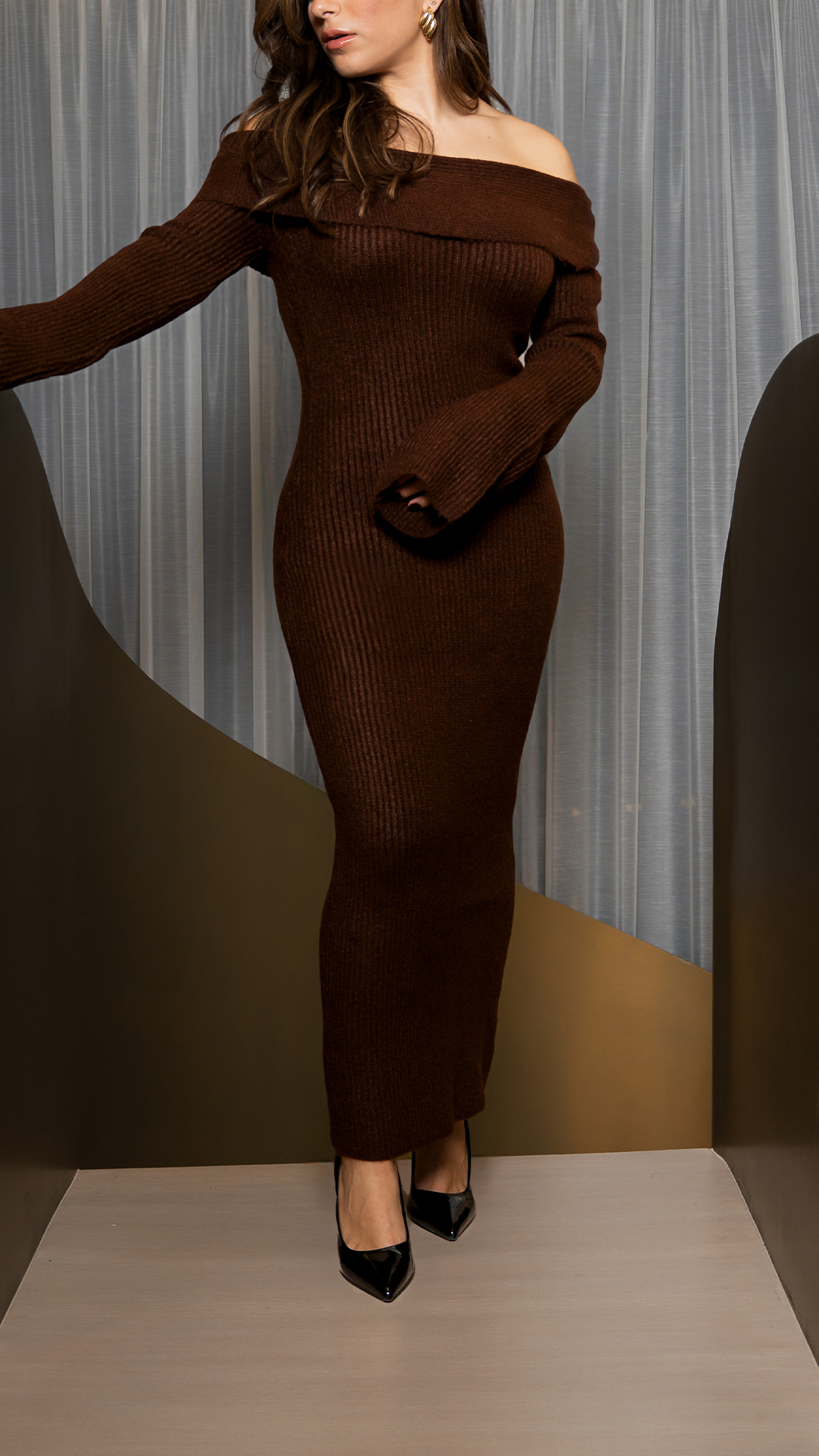Sienna Midi Dress in Brown